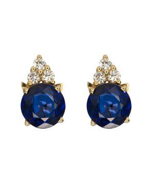 1.19ct Ceylon Blue Sapphire Stud Earrings with Natural Diamonds: Solid 14K Gold